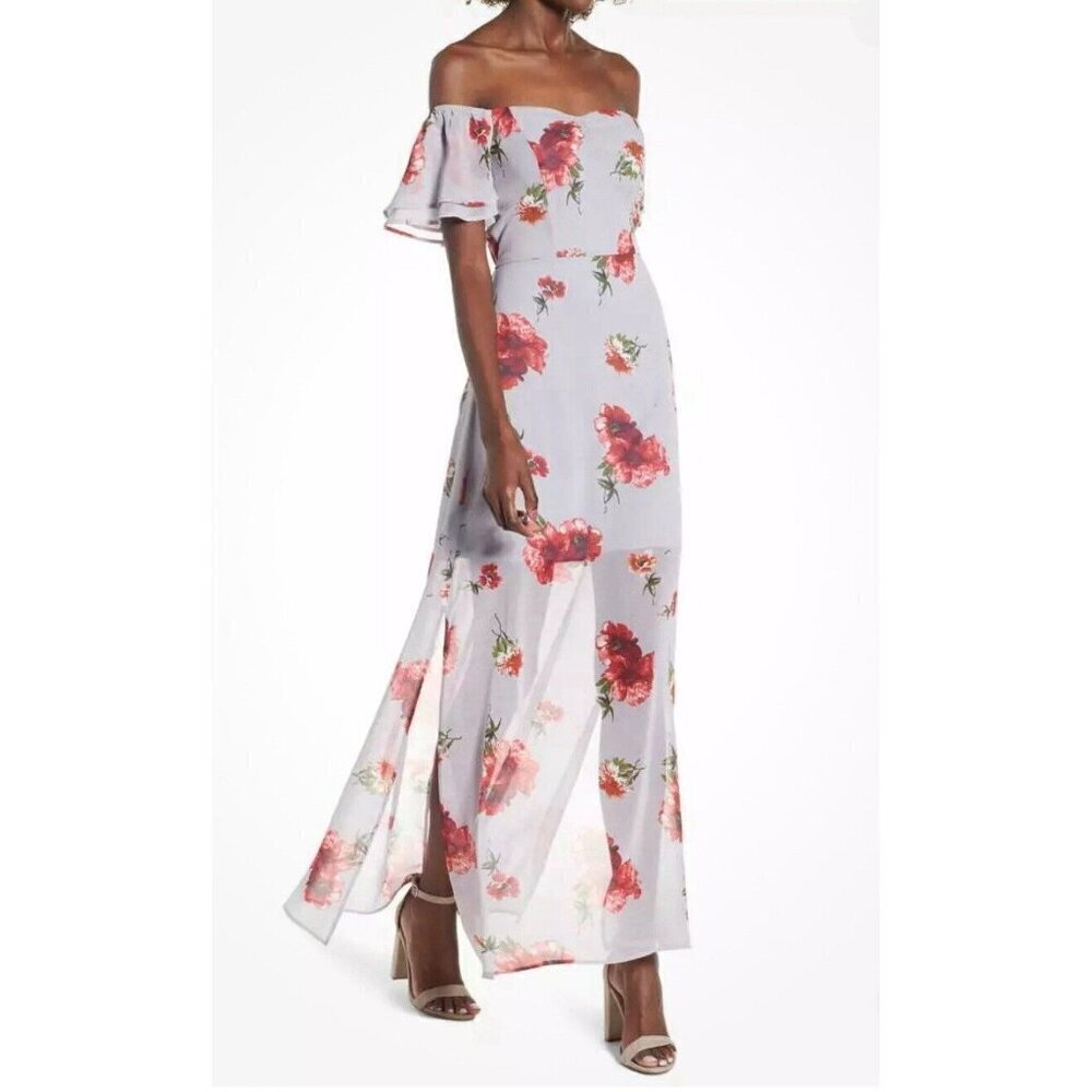 Row A Midi Summer Dress Sz. M Long Floral Cap Sleeve Boho Wedding Party